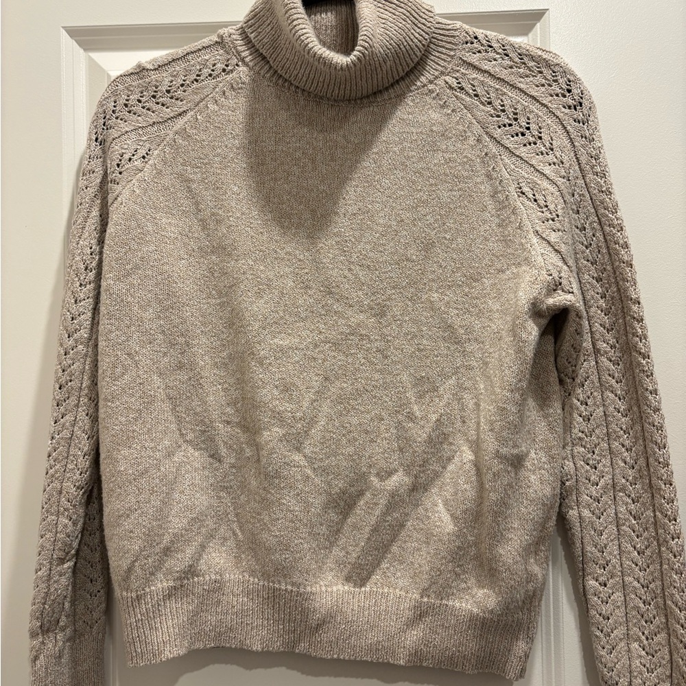 SHEIN Beige Cable-Knit Turtleneck Sweater